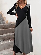 halpa Raidallinen ja geometrinen mekko-Naisten Maxi Mekko T-Paita Mekko Tee Mekko Geometrinen Väri Estä Tasku Printti V-kaula-aukko Pitkä Mekko Päivittäinen Treffit Pitkä Hihainen Kevät Syksy