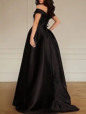 billige SVART-Forlovelse Formell Svart Bryllups Kjoler A-Linje Off Shoulder Uten Ermer Sweep  Brush Tog Sateng Bryllupskjoler Med Folder Splitt Front