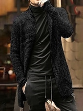 preiswerte Herren Strickjacke-Herren Strickjacke Herbstpullover Gerippt Stricken Standard Strick Glatt Öffnung vorne Warm-Ups Moderne zeitgenössische Freizeitskleidung Ausgehen Bekleidung Winter Schwarz Dunkelblau M L XL