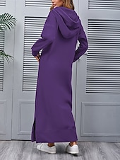 preiswerte Sweatshirt- und Hoodie-Kleider-Damen Casual kleid Sweatkleid kleid lang Täglich Basic Outdoor Urlaub Ausgehen V Ausschnitt Tasche Feste Farbe Regular Fit Schwarz Burgunderrot Blau S M L XL XXL