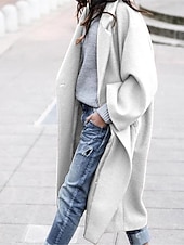 voordelige Jassen &amp; Trenchcoats-Dames Winterjas Jas Wollen jas met dubbele knopen Winddicht Houd Warm Straat Alledaagse kleding Vakantie Uitgaan Extra groot Open voorzijde Strijkijzer Modieus Street Style Effen Kleur Normale pasvorm