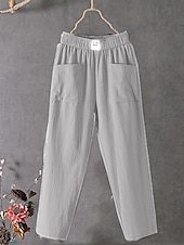 cheap Plain Cotton Linen Pant-Women&#039;s Normal Cotton Linen Pants Chinos Baggy Pants Solid Comfort Ankle-Length Mid Waist Side Pockets Elastic Waist Baggy Comfort Micro-elastic Casual Daily Black White Red Green Summer Spring Fall