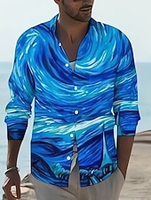 preiswerte Geometrische Muster-Herren Regenbogen Geometrische Muster Hemd Knopfhemd Langarm Modisch Strassenmode Designer Casual Täglich Ausgehen Herbst Winter Umlegekragen Bedruckt Rosa Regenbogen Blau + Blau Leicht Blau