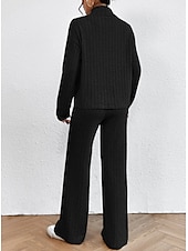 abordables Survêtements pour femmes-Femme Chaud Néon et lumineux Chemise Ensembles de pantalons Pantalon manche longue Col Roulé Couleur unie Casual Quotidien Noir Vert Véronèse Bleu Automne hiver Standard
