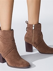 tanie Buty do kostki-Damskie niebieskie zamszowe botki do kostki – stylowe krótkie botki na klockowym obcasie z bocznym zamkiem błyskawicznym, idealne na co dzień, jesienią i zimą
