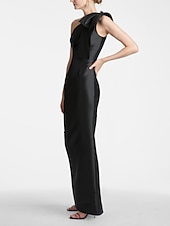 preiswerte SCHWARZ-Meerjungfrau Abendkleid Elegantes Kleid Formeller Hochzeitsgast Knöchellang Ärmellos Eine Schulter Satin mit Schleife(n) Schlitz Maskeradenkleid 2025