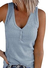 cheap Tank Tops &amp; Camis-Women&#039;s Camisole Tank Top Going Out Tops Henley Shirt Vest Plain Streetwear Basic Beach Sleeveless V Neck Regular Tops Casual Daily Holiday Buttons Black White Pink Army Green Red
