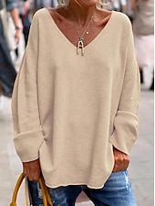cheap Tunic Tops-Women&#039;s Tunic Oversized Sweatshirt Pullover Sports Basic Neon &amp; Bright Plain Street Casual V Neck Loose Fit Long Sleeve Black Pink Orange Gray Fall &amp; Winter