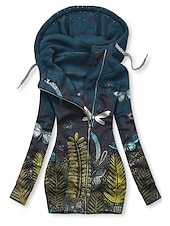 preiswerte Kunst &amp; Design Tops-Damen Sweatshirts florale Sport Basic Langarm Kapuzenpullover reguläre Oberteile Street lässig Reißverschluss Kordelzug Fronttasche weiß pink navy blau braun Herbst  Winter