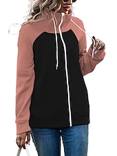 baratos Moletom esportivo com capuz-Mulheres Bloco de cor Básico Manga Longa Capuz Tops regulares Rua Casual Zip Up Bolso frontal Branco Rosa Vermelho Verde Verde Tropa Outono &amp; inverno