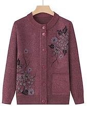 voordelige Vesten en bovenkleding-Dames Vest Trui Stijlvol Casual Zacht Bloemig Geribd Strakke ronde hals Knop Zak Lange mouw breien Buiten Feestdagen Uitgaan bordeaux Grasgroen Herfst Winter