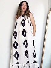 preiswerte Kleider für die Ferien-Damen Print Neckholder Maxi Langes Kleid Alltag Urlaub Ärmellos Sommer Frühling