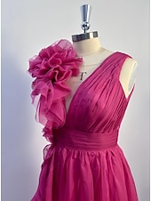 preiswerte lila-Strandhochzeit A-Linie Weihnachtskleid Abendkleid Promi-Stil Kleid Rot Grün Kleid Formeller Hochzeitsgast bodenlang ärmellos V-Ausschnitt Chiffon mit Schlitz reine Farbe Kleid Maskerade Kleid 2025