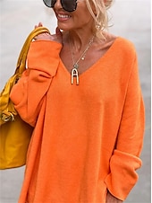 cheap Tunic Tops-Women&#039;s Tunic Oversized Sweatshirt Pullover Sports Basic Neon &amp; Bright Plain Street Casual V Neck Loose Fit Long Sleeve Black Pink Orange Gray Fall &amp; Winter