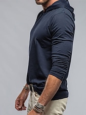 お買い得  ベーシックTシャツ-男性用 Tシャツ ティートップ 長袖 フード付き 夏 平織り ファッション デザイナー ベーシック フード付き バケーション ストリート お出かけ ホワイト ダークブルー ダックグレー メンズトップTシャツ