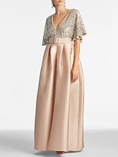 abordables GRIS-Robe de soirée A-Line élégante Robe invitée formelle Mariage longueur cheville Manches mi-longues Décolleté en V Invité de mariage d&#039;automne Sequins avec sequins à bretelles 2025