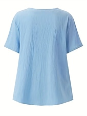  Camicia da donna 100% Cotone Camicia Blusa Stampa a bottoni Weekend Streetwear Di base Casual Simile lino Manica corta Collo tondo Bianco Estate Primavera