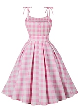 olcso Ruhák-Retró 1950-es Rockabilly Déli Swing ruha Flare ruha baba Kockás Tarkán szőtt pamutszövet Női Farsang Álarcos mulatság Hétköznapi viselet Zsúr Retro témájú buli Felnőttek Ruha Tavaszi nyár