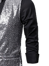 economico Costumi da Palco-Gilet classico da uomo in paillettes vestibilità su misura scollo a V monopetto a tre bottoni argento nero borgogna