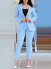 cheap Two Piece Sets-Women&#039;s Daily Business Blazer Office Suit Pants Sets Dress Pants Pants Trousers Long Sleeve Plain Work Daily Black Burgundy Royal Blue Fall &amp; Winter Regular Fit