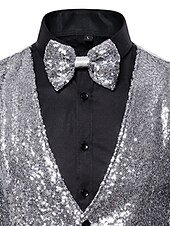 economico Costumi da Palco-Gilet classico da uomo in paillettes vestibilità su misura scollo a V monopetto a tre bottoni argento nero borgogna