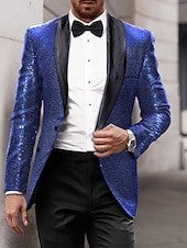 preiswerte Blazer &amp; Jacke-Herren Pailletten 70er Jahre Disco Retro Blazer Party Glitzer Freizeitjacke Muster Einreihig Einknopf Schwarz Silber Burgunder Königsblau Gold