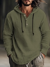 voordelige Overhemden voor heren-Voor heren Overhemd linnen overhemd Calico-shirt Overhemd met capuchon Gestreept Casual Dagelijks Wit blauw Bruin Groen Lange mouw Capuchon Lente zomer Kleding