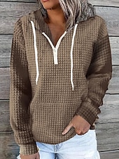 economico Felpe con cappuccio e felpe-Per donna Tinta unica Essenziale Manica lunga Felpa mezza cerniera Top regolari Strada Informale Tasca frontale Chiusura lampo quarto Nero Bianco Rosa Cachi Blu scuro Autunno inverno