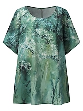 economico Arte &amp; Design Bluse-Blusa da Donna Taglie Forti Chiffon Vintage Basic Vacanza Stampa Floreale Maniche Dolman Maniche Corte Regular Tops Collo a Giro Vacanza Giornaliera Weekend Rosa Blu Verde Grigio Estate Primavera