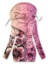 preiswerte Kunst &amp; Design Tops-Damen Sweatshirts florale Sport Basic Langarm Kapuzenpullover reguläre Oberteile Street lässig Reißverschluss Kordelzug Fronttasche weiß pink navy blau braun Herbst  Winter