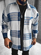 preiswerte Herren-Oberhemden-Herren Hemd Flanellhemd Kariertes Hemd Knopfhemd Overshirt Shacket Karo Outdoor Alltagskleidung Blau Langarm Revers Frühling &amp; Herbst Bekleidung Fronttasche