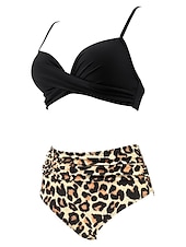 billiga Bikiniset-Dam Badkläder Bikini Shorts Baddräkt 2 st Hög midja Standkläder Grundläggande Slät Ärmlös Baddräkter