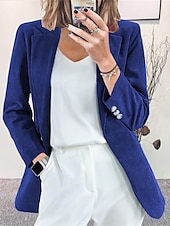 preiswerte Blazer &amp; Anzüge-Damen Cordjacke Blazer Sakko Formal Taste Feste Farbe Windundurchlässig Modisch Regular Fit Oberbekleidung Langarm Herbst Weinrot S