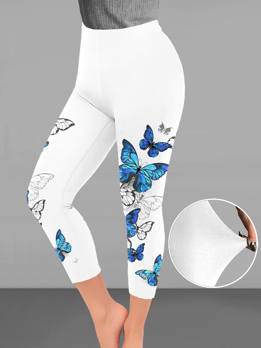 abordables -Femme Normal Collants Legging Design Décontractées Cheville Taille Haute Papillon Taille elastique Imprimer Respirabilité Confortable Haute élasticité Casual Usage quotidien Noir marron Blanche