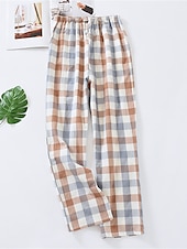 billiga Sovtoppar och underdelar till dam-dam loungewear byxor lounge byxor rutnät / pläd mode avslappnad mjuk hemgatan daglig bomull andas långbyxa resår midja höst vinter hem outfits