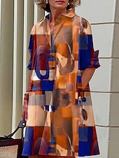 economico Arte &amp; Design Abito-Abito midi donna Abito camicia Abito casual da esterno ufficio quotidiano moda moderna colletto camicia bottoni tasca maniche lunghe autunno inverno taglia larga a blocchi di colore graffiti