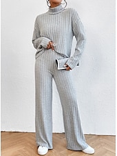 abordables Survêtements pour femmes-Femme Chaud Néon et lumineux Chemise Ensembles de pantalons Pantalon manche longue Col Roulé Couleur unie Casual Quotidien Noir Vert Véronèse Bleu Automne hiver Standard