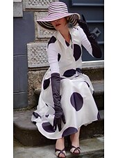 ieftine Rochii Business-Pentru femei Rochie Maxi lungă Rochii Tip Cămașă Rochie din satin Epocă Vacanță Fit regulat Buline Fără manșon Guler Cămașă Negru Alb Trifoi Vară Primăvară