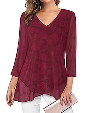 economico Top Semplici da Donna-camicetta da donna quotidiano basic stampa floreale manica lunga regular top scollo a V casual nero verde chiaro vino blu verde autunno&amp;amp; inverno