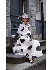 ieftine Rochii Business-Pentru femei Rochie Maxi lungă Rochii Tip Cămașă Rochie din satin Epocă Vacanță Fit regulat Buline Fără manșon Guler Cămașă Negru Alb Trifoi Vară Primăvară