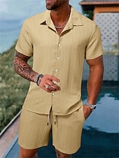 economico Set di camicie basic da uomo-Per uomo Due pezzi Camicia Estiva Set abbinati Abbigliamento da spiaggia Camicia casual Camicia con Bottoni Nero Bianco Rosa Rosso Blu marino scuro Manica Corta Semplice Strisce / increspature Bavero