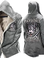billiga fleecejacka för män-Herr Dödskalle Varg Bokstav Vinterkappa Fleece-jacka Kappa Varm Andningsfunktion Bekväm Mode Streetwear Ledigt vardag Sport &amp; Utomhus Dagliga kläder Utekväll Dragkedja Ficka Mönster Höst vinter