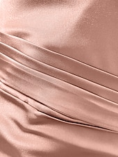 preiswerte Rosa-Strandhochzeit Meerjungfrau Abendkleid hoher Schlitz Kleid Hochzeitsgast Sweep  Brush Train ärmellos Halterneck Brautjungfernkleid Charmeuse mit Falten Maskerade Kleid 2025
