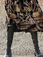 levne Boho šaty-Mid šaty pro ženy áčkový střih casual šaty zimní šaty šaty na roztočení módní streetwear zralé formální venkovní dovolená pravidelně se hodící květinové dlouhý rukáv kulatý výstřih černé jaro podzim