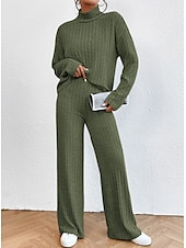 abordables Survêtements pour femmes-Femme Chaud Néon et lumineux Chemise Ensembles de pantalons Pantalon manche longue Col Roulé Couleur unie Casual Quotidien Noir Vert Véronèse Bleu Automne hiver Standard