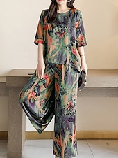 economico Abbigliamento da casa da donna-set di abbigliamento da casa da donna, moda floreale, casual, comfort, strada, quotidiano, appuntamento, traspirante, girocollo, manica corta, maglietta, pantaloni, tasca, estate, primavera, casa,