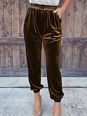 cheap Party women&#039;s Pants-Women&#039;s Sweatpants Joggers Velvet Pants Trousers Full Length  Pocket Micro-elastic High Waist Fashion Streetwear Party Dark Brown Black S M Fall &amp; Winter