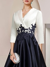 cheap Tea Length-A-Line Mother of the Bride Dress Tuxedo Dress Formal Wedding Guest Elegant High Low Shirt Collar Asymmetrical Tea Length Satin Lace with Appliques Color Block Derby Dress Race Day Dress 2025