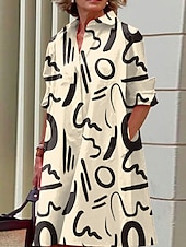 economico Arte &amp; Design Abito-Abito midi donna Abito camicia Abito casual da esterno ufficio quotidiano moda moderna colletto camicia bottoni tasca maniche lunghe autunno inverno taglia larga a blocchi di colore graffiti