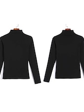 economico T-shirt semplice-Per donna maglietta Maglieria intima Camicia di fondo Liscio Essenziale Manica lunga A collo alto Collo alto Top regolari Giornaliero Fine settimana Dolcevita bordeaux più velluto felpa nera a collo